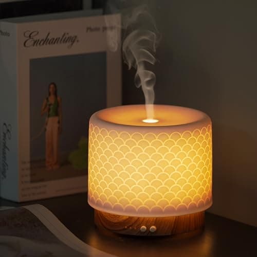 Essential Oil Diffuser -280ml Ceramic Diffuser for Large Room&Commercial Use, 2.4MHz Cool Mist Humidifier & Independent Decorative Light & Aromatherapy Diffuser,2 Mist,Timer,Auto-Off - Image 1