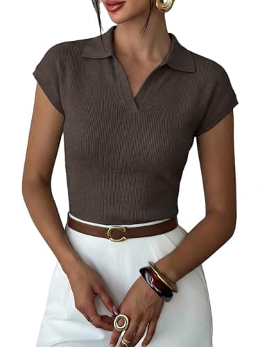 LaGracia Womens Sweater Knit Polo Cap Sleeve Business Casual Tops for Women 2026 - Image 1