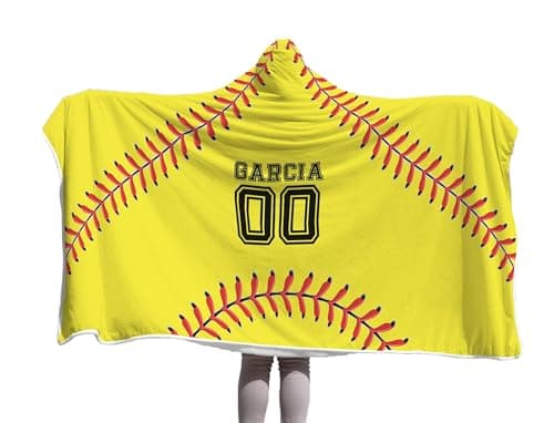 ROSLILY Personalized Softball Hooded Blanket Game Day Custom Hooded Fleece Blanket with Name Number Softball Wearable Blanket University Team Blanket Gift for Sports Fans Kids Adult Graduation - Image 1