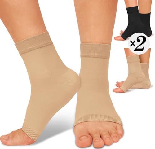 ACTINPUT 2 Pack Ankle Brace Compression Sleeve 8-15 mmHg Open Toe Сompression Socks Women&Men for Swelling,Plantar Fasciitis,Sprain Black/Beige XXL - Image 1