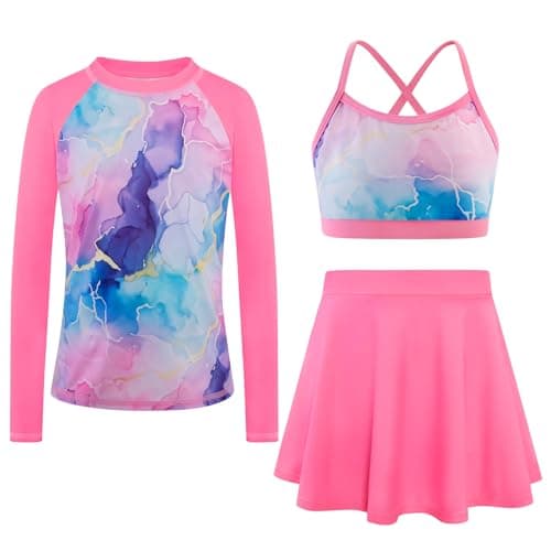 Seanrui Kids' Swimwear Rash Guard for Girls Swimsuit Long Sleeve Swimsuit Size 7 with Swim Shirt Light Pink - Image 1