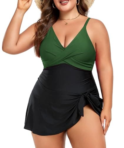 MFAVIP Women Plus Size Swim Dress Tummy Control One Piece Swimsuit Wrap Full Coverage Modest Bathing Suit Cute Tie Knot - Image 1