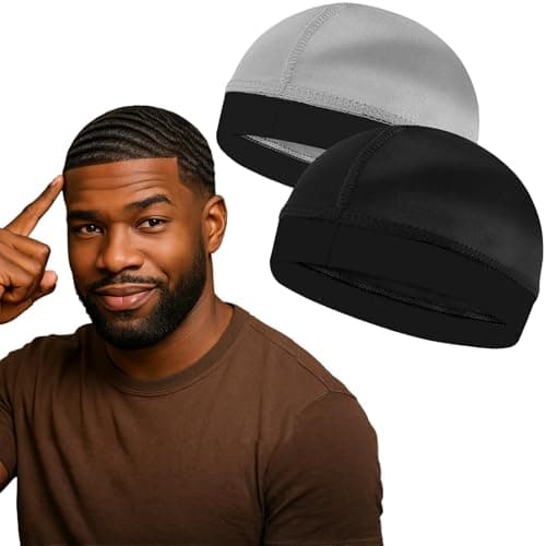 2Pcs Wave Cap Silky Stocking Wave Caps for Men, Good Compression Over Durag(Black+Silver) - Image 1