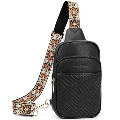 BOSTANTEN Sling Bag Quilted Crossbody Bags for Women Cross Body Purse Leather Fanny Pack with Adjustable Guitar Strap - Image 1