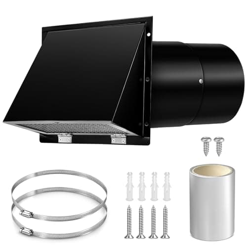 6 Inch Hooded Wall Vent Cover with Screen and Damper Galvanized Steel Exhaust Vent for Kitchen Range Hood HVAC Dryer, Black - Image 1