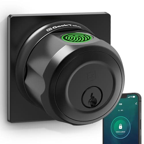 GeekTale Fingerprint Deadbolt, Fingerprint Door Knob, Smart Deadbolt Lock, Smart Door Lock, Twist to Lock&Unlock, Keyless Entry Door Lock with App, for Front Door, Garage, Easy Installation