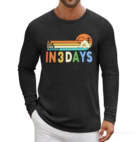 LAZYCHILD Easter Shirts for Men: He is Risen Shirt Christian Easter T-Shirt Easter Long Sleeve Gifts Tee Tops Darkgrey - Image 1