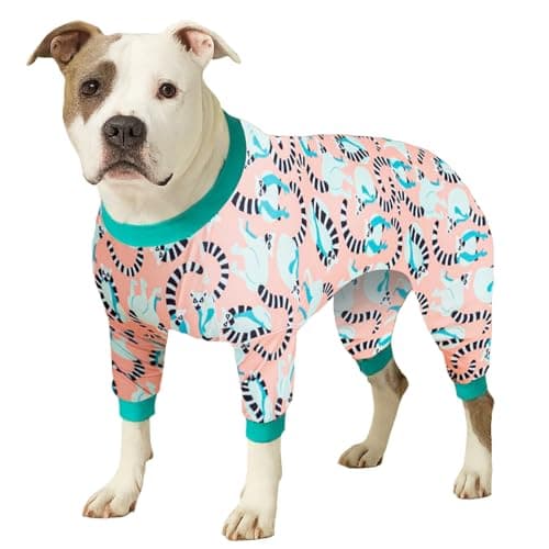 LovinPet Pitbull Dog Pjs for Large Dogs, Pet Anxiety Relief Pajamas, Sun Protection Dog Shirt Comfy Stretchy Fabric, Pastel Lemur Print, Pajamas for Pitbulls, Pitbull Party Clothes,2XL - Image 1