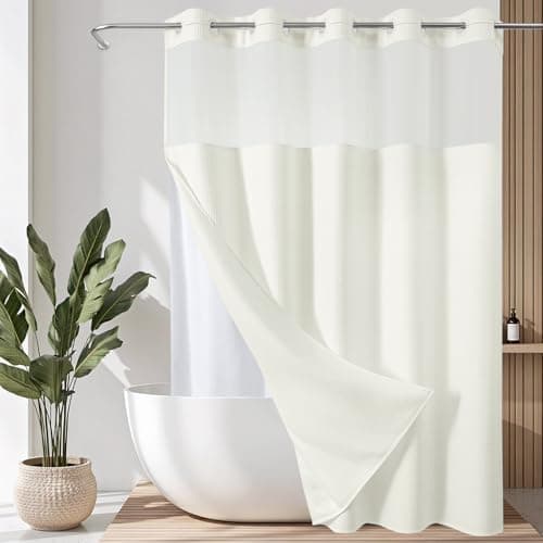 VANZAVANZU Hookless Shower Curtain with Mesh Top and Snap in Waterproof Liner, Waffle Weave, Weighted Magnets Hem, Machine Washable, 72 x 75 Inches – (Beige) - Image 1