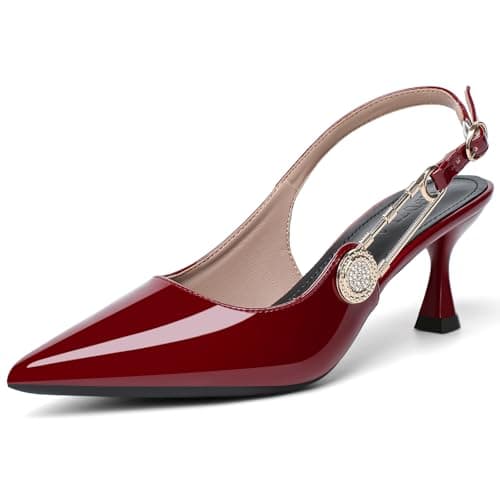 Women's Slingback Kitten Heels Closed Pointy Toe Elegant Dressy Wedding Party Dress Shoes Pumps for Women Red 4.5 - Image 1