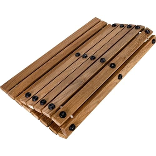 Nordic Teak 100% Solid Teak Wood String Mat - Indoor and Outdoor Use - Non-Slip Wooden Platform for Sauna, Pool, Hot Tub Flooring Decor and Protector (Natural Finish, 19.6" x 19.6") - Image 1