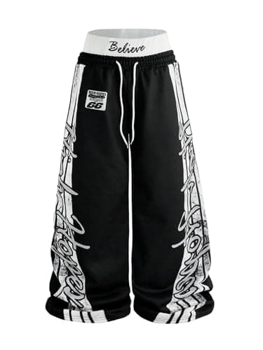 GORGLITTER Men's Baggy Sweatpants Wide Leg Double Waisted Sweatpants Y2k Letter Graphic Workout Grunge Pants Streetwear Multicolor X-Large - Image 1