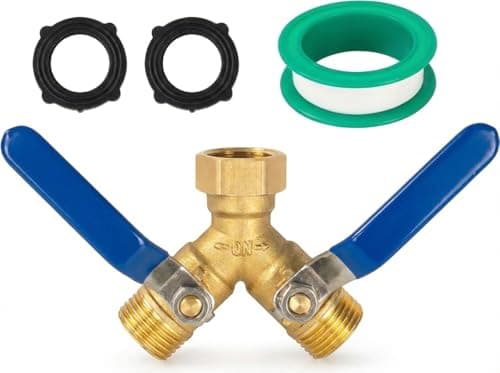 Brass Garden Hose Splitter 2 Way Heavy Duty,with 304 Stainless Steel Long Handle,Brass Y Valve Water Garden Hose Adapter 2 Way Y Valve 3/4" GHT Thread - Image 1