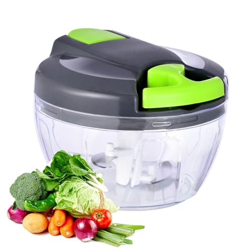 Ziweaye Manual Food Processor Vegetable Chopper, Portable Hand Pull String Garlic Mincer Onion Cutter for Veggies, Ginger, Fruits, Nuts, Herbs, etc., 500ml,(Gray-green) - Image 1