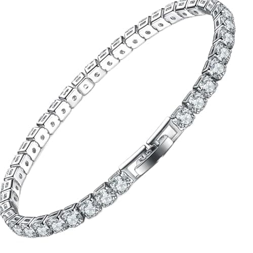 ARLTANSY 5mm AAA+ Cubic Zirconia Tennis Bracelet for Women & Men – 14K White Gold Plated Sparkling CZ Bangle, Adjustable Jewelry, Stackable, Hypoallergenic Gift Box for Birthday, Wedding, Anniversary . Premium AAA+ Cubic Zirconia Brilliance (White Gold) - Image 1