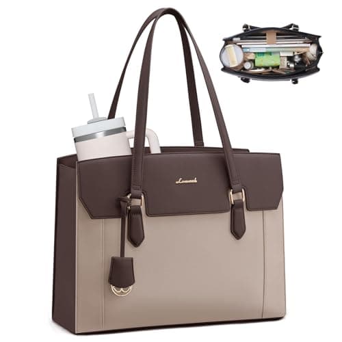 LOVEVOOK Laptop Tote Bag for Women,Computer Work Bag With Large Cup Holder,15.6 Inch Waterproof PU Leather Purse Briefcase for Teacher - Image 1