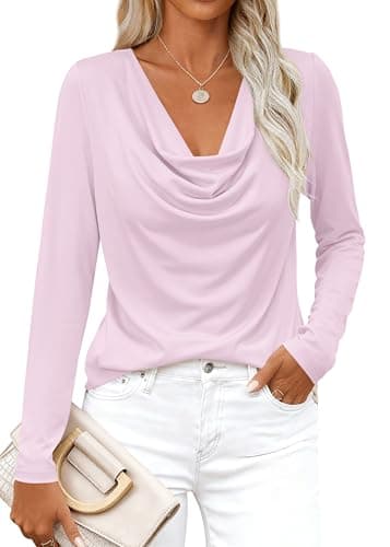 PRETTYGARDEN Womens Spring Tops 2026 Dressy Cowl Neck Long Sleeve Shirts Loose Business Casual Blouses Teacher Tunic Top(Light Purple,Large) - Image 1