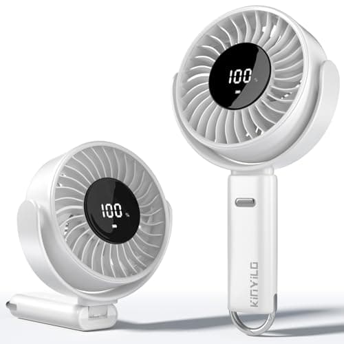 KinYiLO 6-Inch Large Handheld Fan, 6000mAh Battery Portable Fan with 100 Speed Levels, Strong Airflow Personal Fan, 5-30 Hours Working Time, 135° Foldable for Travel, Outdoor, Office (Beige) - Image 1