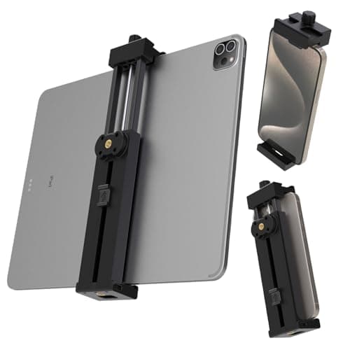 teefeet Adjustable Tripod Mount Adapter for iPad and Phone with 360°Ball Head ipad Clamp Mount with 1/4" Screw Holes, ipad Holder for Tripod Fits Most Size of Phones and Tablets - Black - Image 1