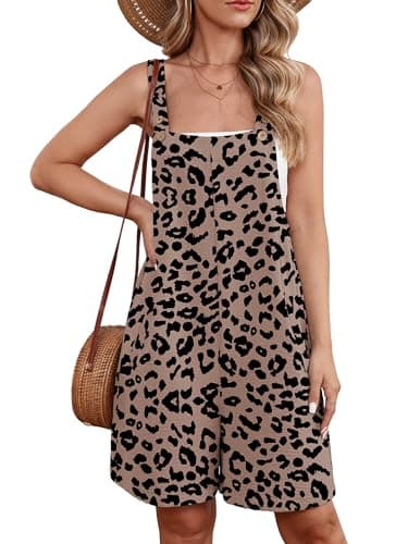 Heymoments Short Overalls Jumpsuits Rompers for Women Light Coffee Leopard XX-Large Casual Maternity Summer Comfy Ladies Loose Fit Dressy Wide Leg One Piece Sleeveless Grils Bib Baggy Pants - Image 1