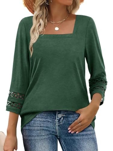 MixShe Beach Vacation Clothes for Women Going Out Spring Tops 3/4 Sleeve Women's Clothing Blouses for Womens Dressy Casual Trendy Summer Fashion T Shirts Lavender Green X-Large - Image 1