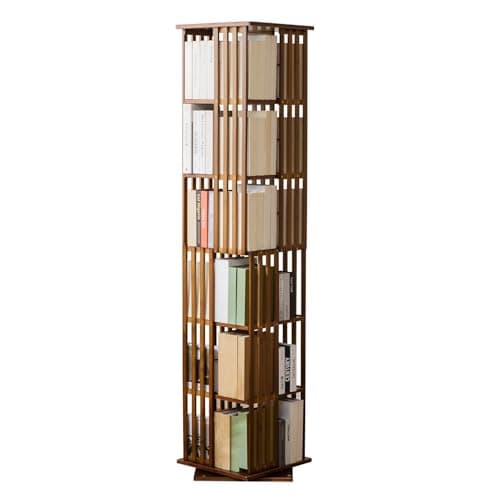 SOBIBO Bamboo Rotating Bookshelf Tower, 360° Spinning Bookcase, 6-Tier Narrow Floor Standing Storage Rack for Corner, Office, Room (Walnut) - Image 1