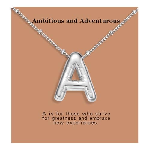 BOLAGTIER Bubble Letter Necklace Gold Plated Balloon Initial Chunky Bubble Alphabet Pendant Necklace Trendy Jewelry Gift for Women (Aa, Silver) - Image 1