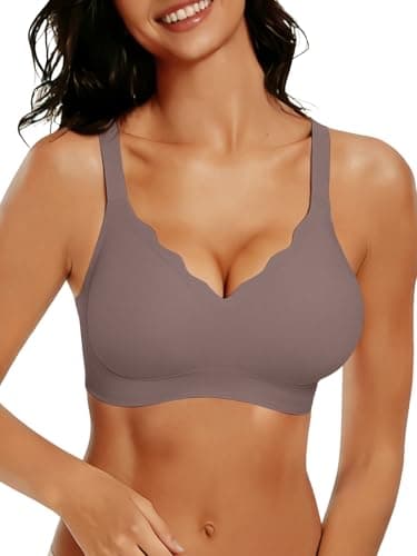 COCOMARTS Jelly Bras for Women No Underwire Seamless Push Up Scalloped Tshirt Bralettes Comfortable Wireless Everyday Bra Coffee Medium - Image 1