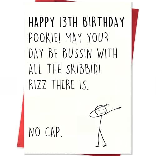 VDOR 13th Funny Birthday Card: Cute for Boys Girls Upcoming 13 Year Old – Speak Their Own Gen Z Language at Birthday Parties – Gift Ready With Red Envelope