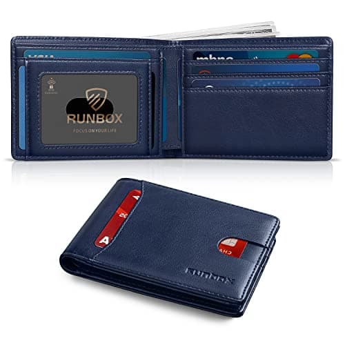 RUNBOX Wallet for Men Slim 11 Credit Card Holder Slots Leather RFID Blocking Small Thin Men's Wallet Bifold Minimalist Front Pocket Large Capacity Gift Box - Image 1