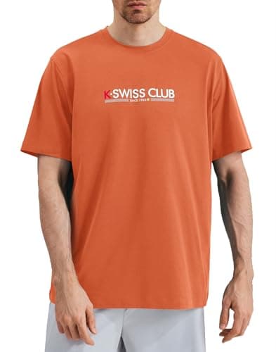 K-Swiss Men's Classic Sportswear T-Shirt - Ultra Soft Short Sleeve Crewneck T-Shirts with Graphic for Tennis Golf Gym Casual - Orange XL