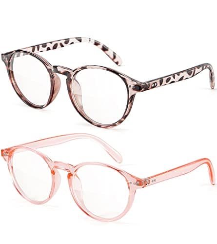 QALLY Womens Round Blue Light Blocking Glasses Anti Eye Strain Glasses Clear Lens Computer Eyeglasses with Filter UV Light, Leopard/Pink - Image 1