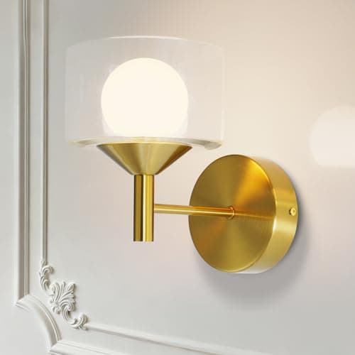 TYhogar Gold Wall Sconce,Bedroom Wall Lights with Clear Glass,Up and Down Sconces Wall Decor,Hardwired Hallway Light Led Wall Sconce Indoor Wall Lamp for Living Room,Bathroom Mirror,Kitchen - Image 1