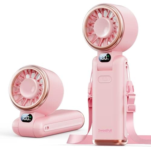 SWEETFULL Portable Handheld Turbo Fan - Portable Fans Rechargeable, 5000mAh, 180° Adjustable, 5 Speed Wind, Digital Display Electric Personal Hand Fan Quiet, Travel Essentials, Beach Vacation (Pink) - Image 1