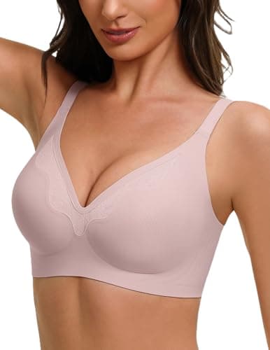 Showyoo Wireless Bras for Women Seamless Bralette Full Coverage Everyday Bra Lace Trim Wire-Free Comfort Daily Bras Dusty Rose S - Image 1