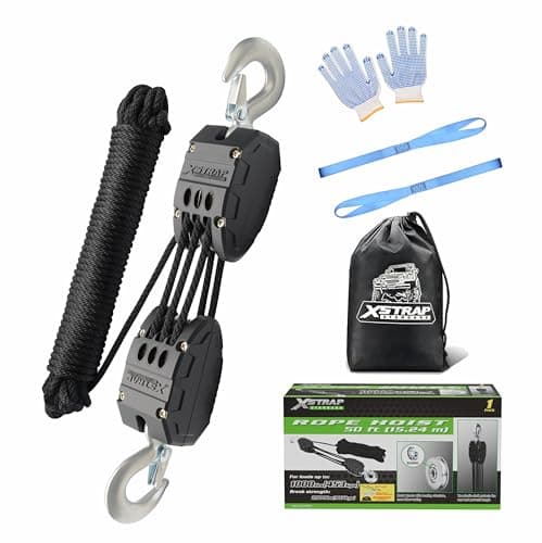 XSTRAP STANDARD Heavy-Duty Block and Tackle Pulley System, 1000LB wCapacity, 5:1 Lifting Power, 50FT Rope Hoist with 2 Soft Loops for Garage, Hunting, Tree Cutting, Deer Hoist, DIY Attic Lift, Black - Image 1