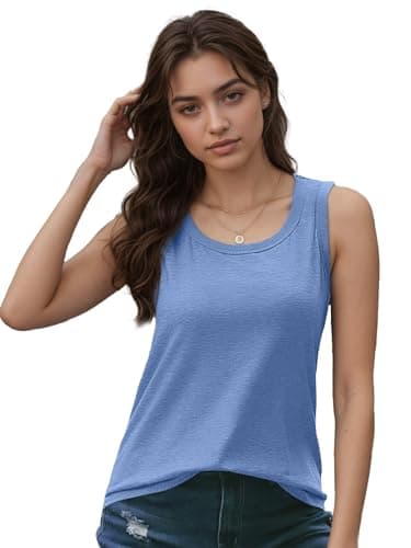 EXLURA Womens Sleeveless Tops Summer Tees Loose Fit Casual Flowy Tank Tops Square Neck Shirts Blouses Blue - Image 1