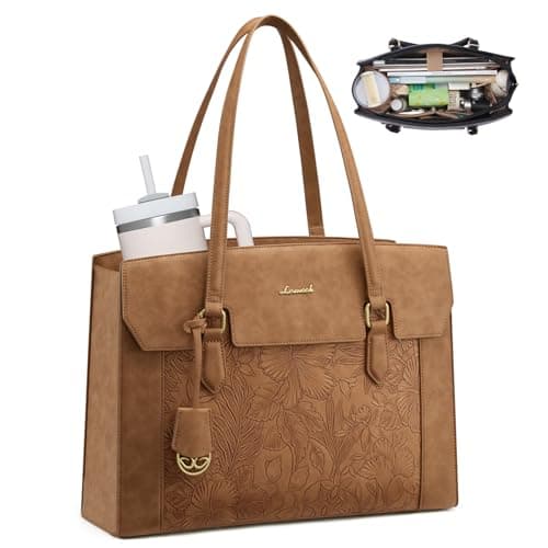 LOVEVOOK Laptop Tote Bag for Women,Computer Work Bag With Large Cup Holder,15.6 Inch Waterproof PU Leather Purse Briefcase for Teacher - Image 1