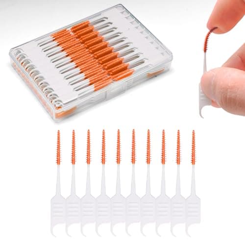 ACSKD 200PCS Dental Floss Picks,Dual-Use Interdental Brushes,Soft Silicone Brush Head Toothpicks, Tooth Picks Flossers for Teeth Braces Cleaning (200PCS Orange) - Image 1