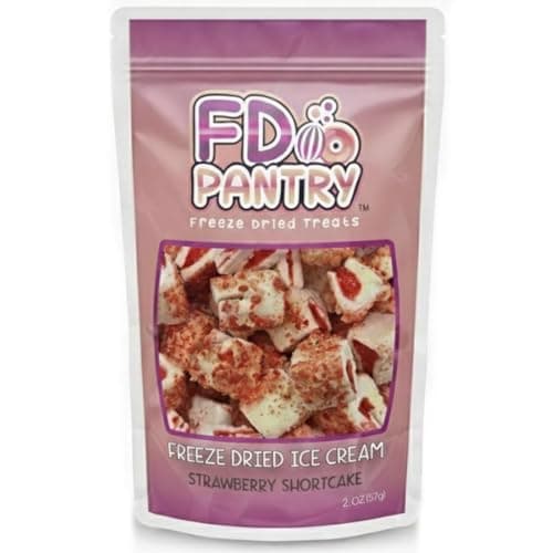 Freeze Dried Strawberry Shortcake Bites - Crunchy & Sweet Snack 2oz Freeze-Dried Space Ice-Cream Pack Dehydrated Resealable Gift Bag