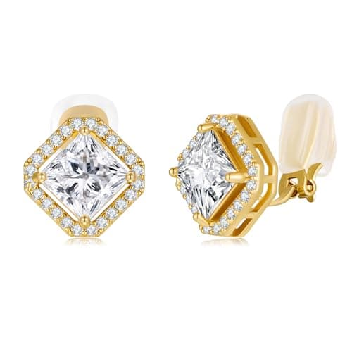 SHANTYSON Clip On Earrings for Women Clip-on Non-pierced Earrings Gold Plated Small CZ Square Studs Dainty Jewelry - Image 1