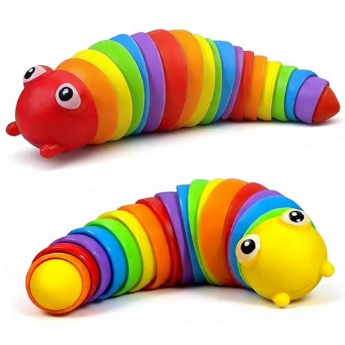 TIANTAIYUE Fidget Slug Toys, Sensory Slug Fidget Toy for Kids and Adults, 2Pcs Rainbow Worm Stress Relief Toy, Child-Friendly, Anti-Anxiety Autism Sensory Toy, Essential Travel Toys for Toddlers - Image 1