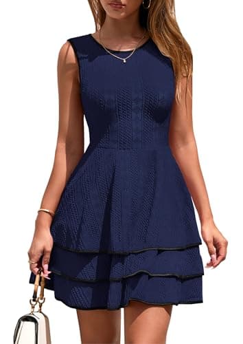 PRETTYGARDEN Women's 2026 Summer Sundresses Casual Elegant Sleeveless Flowy Tiered Ruffle A Line Mini Graduation Party Dress (Navy,XX-Large) - Image 1