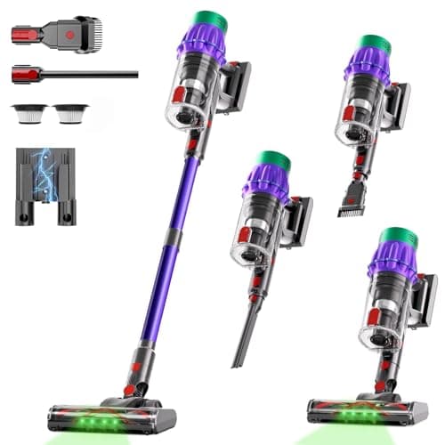 Cordless Vacuum Cleaner, 650W 48KPA UP to 60Min Vacuum Cleaners for Home, Self-Standing Stick Vacuum with Green Light Anti-Tangle, Vacuum Cordless Rechargeable for Pet Hair Carpet Hard Floors Purple - Image 1