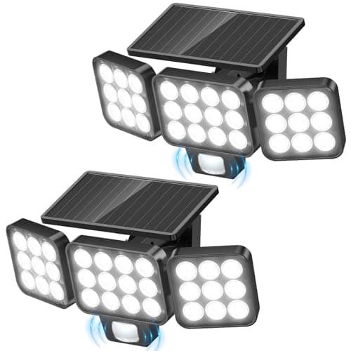 WdtPro Solar Lights Outdoor Flood Light, 3500LM Bright Motion Sensor Outdoor Lights, 3 Heads & Upgrade Glass Panel, LED Solar Powered Security Light Spotlights Waterproof for Outside Yard-2Pack - Image 1