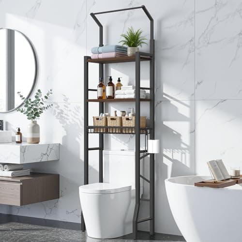 Over-the-Toilet Storage Rack, 3-Tier Bathroom Organizers and Storage with Adjustable Shelf, Basket & Towel Bar, Over-Toilet Bathroom Organizer, Triangular Sturdy Design, Rust-Resistant Metal Frame - Image 1