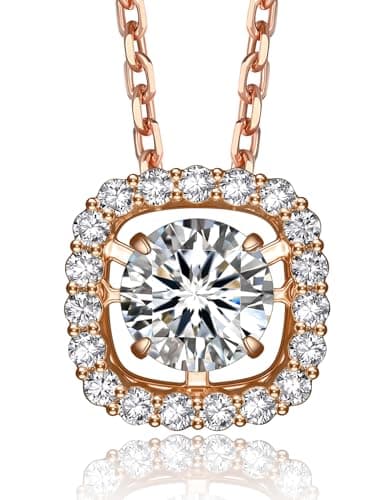MomentWish Dancing Necklace, Sparkling Gift for Her,0.5Carat Cushion Moissanite Necklaces for Women Rose Gold Plated 925 Sterling Silver Foating Diamond Necklace for Birthday Anniversary Christmas - Image 1