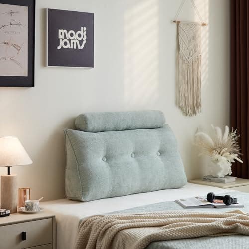 ZERALIVEN Headboard Pillow for Twin XL – Chenille Large Triangular Wedge Pillow for Headboard Gap, Daybed and Couch Backrest, Reading and Sitting Up in Bed with Removable Washable Cover, Green - Image 1