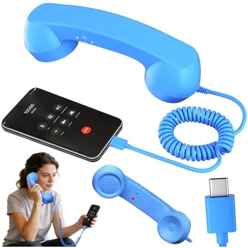 Retro Phone Handset, Retro Telephone Handsets Style Type-C Port, HD Retro Landline Handle Receiver for Home or Office Mobile Video Conferences, HD Calls, Volume Control, Plug and Play