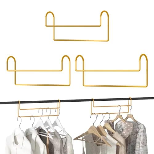 Space Saving Hangers for Clothes: 3 Pack 12 inch Magic Hanger Closet Organizer Metal Heavy Duty Hangers for Shirt Coat Pants Skirt Sorting Storage - Gold - Image 1